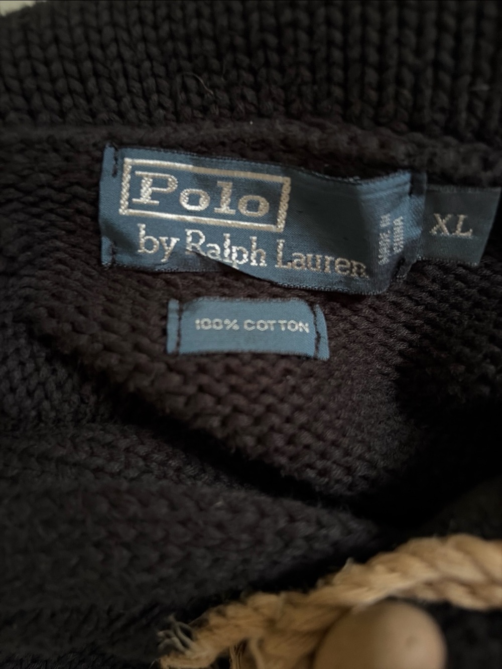 Ralph Lauren Vintage Rugby Black 100% Cotton Knit Sweater XLarge Toggle But - Picture 10 of 11